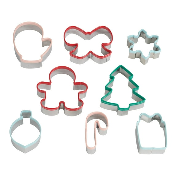 Holiday Time 8-Piece Stainless Cookie Cutters. Red, Green, Pink and Blue