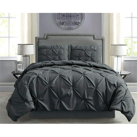 8PC California King Gray PintuckComforter Set with Sheet Set - Complete Bedding Set