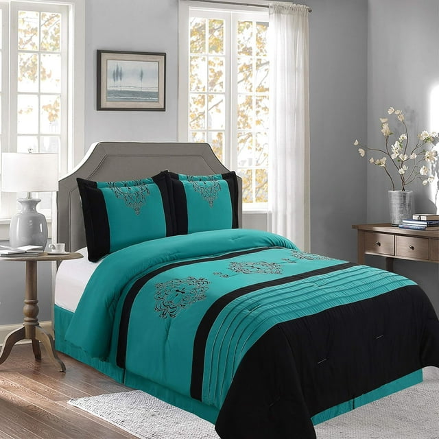 8PC California King Teal Ornate Comforter Set with Sheet Set Complete