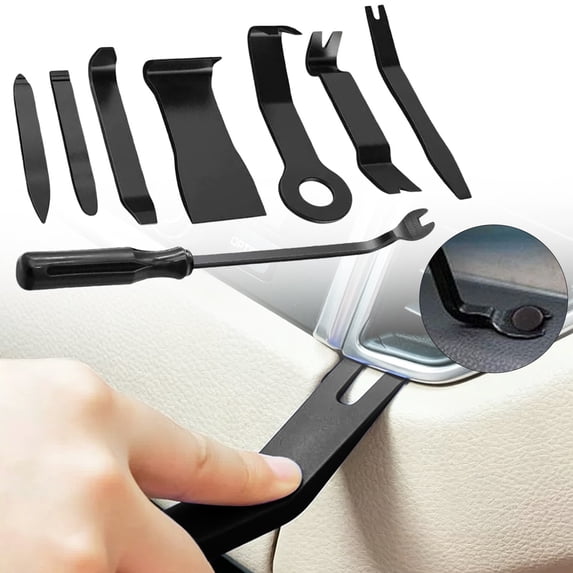 8PC Car Trim Removal Tool Set, Plastic Auto Pry Panel Disassembly Kit, Fastener Clip Remover, Car Interior Door Audio Navigation Pry Tools, Metal Clip Pry Screwdriver Accessory Kit,Black