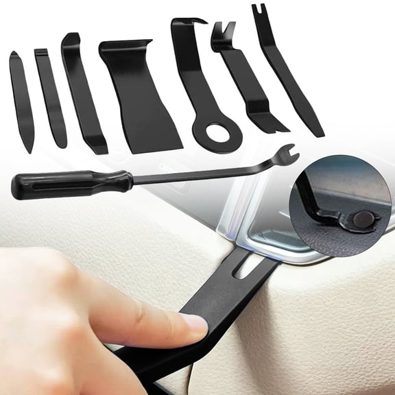 8PC Car Trim Removal Tool Set, Plastic Auto Pry Panel Disassembly Kit, Fastener Clip Remover, Car Interior Door Audio Navigation Pry Tools, Metal Clip Pry Screwdriver Accessory Kit,Black