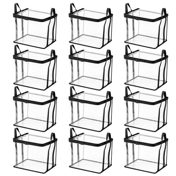 8PC Clear PVC Clothing Storage Box with Double Zipper & Reinforced Carry Handles, Foldable Stackable See Through Closet Organizer Bin for Blankets Towels Sweaters Toys,15IN