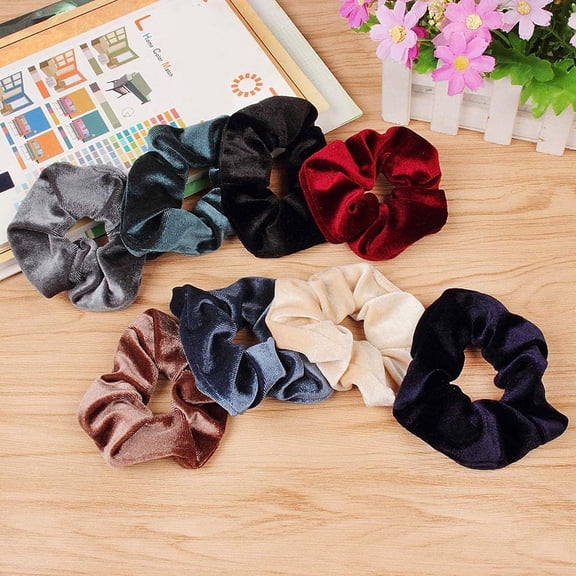 8PC Elastic Velvet Hair Bands Colorful Ponytail Headbands Hair Accessories for Women Girls, High Stretch Velvet Hair Ties, Durable, Soft Hair Rings for Daily Hair Styling, Workouts