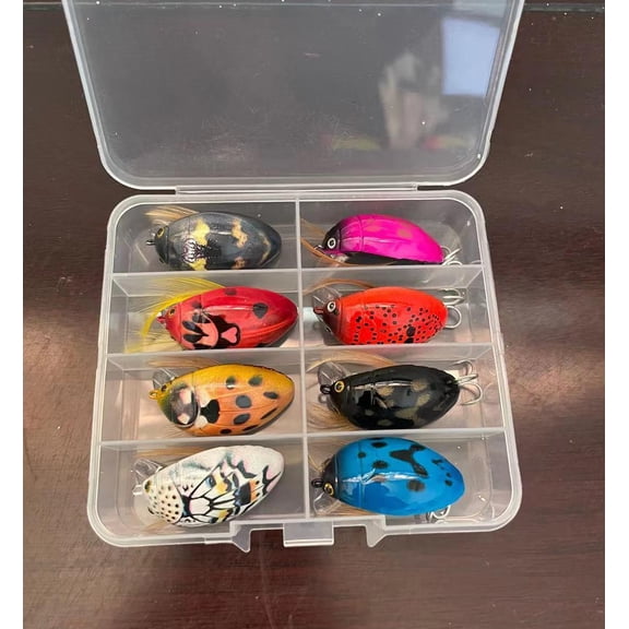 8PC Fishing Lures Jigs 4g Floating Water Small Minnow Fat Bionic Beetle Blood Slot Hook Plastic Fake Fish Bait Set