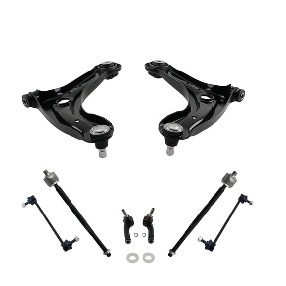 8PC Front Suspension Kit for 2011-2019 Ford Fiesta, Lower Control Arms, Tie Rod Ends & Sway Bar Links, K522761 K522762 ES800985 ES801173 EV800903 K750612, Steel & Rubber