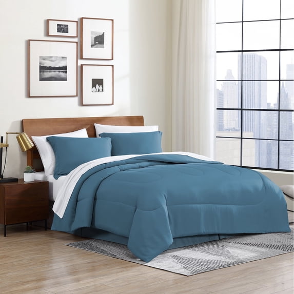 Swift Home 8PC Bed in a Bag, Full, Blue (Comforter, Sheets, Pillowcases, Bed Skirt, Shams)