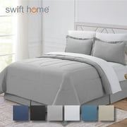 8PC Full Complete Bedding Set (Comforter, Sheets, Pillowcases, Bed Skirt, Shams) Bed In A Bag, Lt Gray