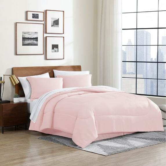 Swift Home 8PC Rose Blush Full Bedding Set Comforter, Sheets, Pillowcases, Bedskirt, Shams