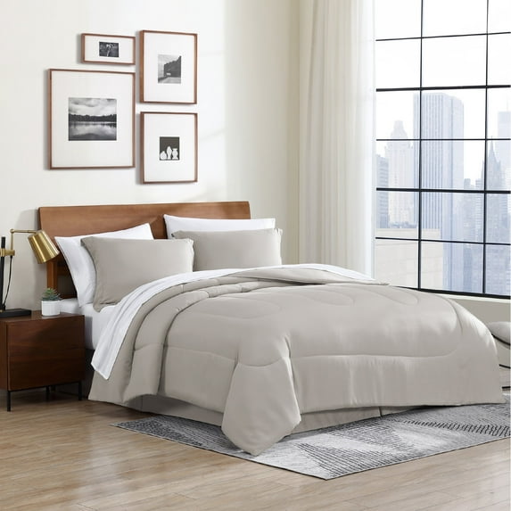 Swift Home 8PC Taupe Full Bedding Set - Comforter, Sheets, Pillowcases, Bedskirt, Shams