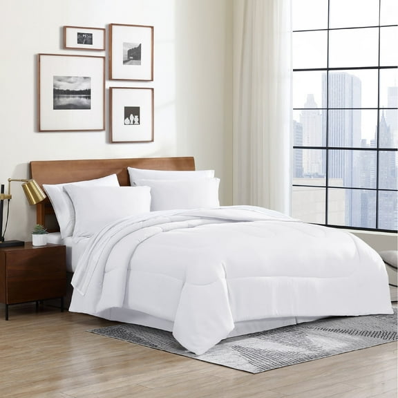 Swift Home 8-Piece Modern Bed in a Bag Complete Bedding Set (Sheet Set, Comforter Set, and Bedskirt), Full, White Solid Print