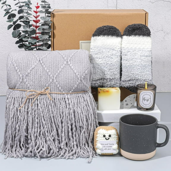 8PC Get Well Soon Gift Basket Men, Self Care Gifts for Friends, Thinking of You gift Box for Boyfriend, Dad, Grandpa, Sympathy Gift For Da