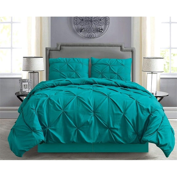 8PC King Teal Pintucked Comforter Set with Sheet Set - Complete Bedding Set