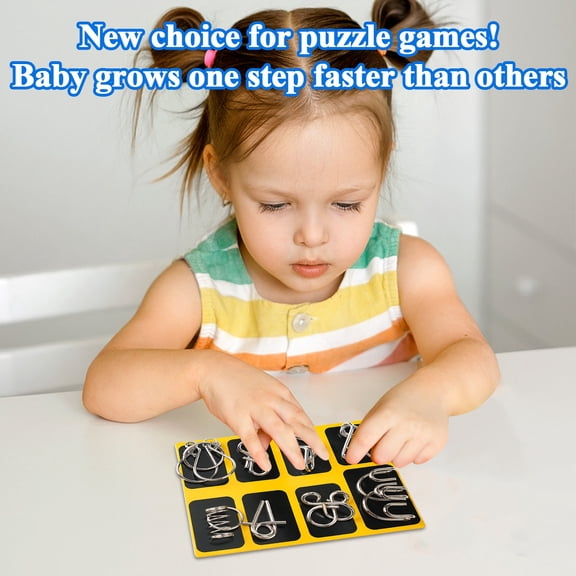 8PC Metal Brain Teaser Puzzles Ring, Interlocking Metal Wire IQ Logic Game, Challenging Iron Ring Puzzle for Kids Adults, Educational Party Favor Travel Thinking Toy