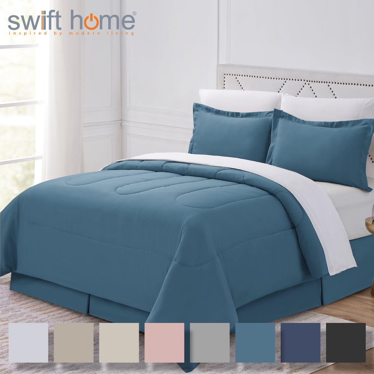 8PC Queen Complete Bedding Set (Comforter, Sheets, Pillowcases, Bed Skirt, Shams) Bed In A Bag, Blue