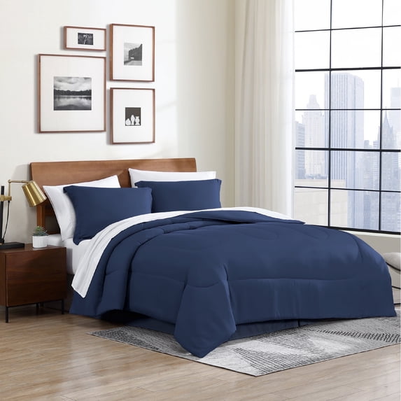 Swift Home 8PC Indigo Queen Bedding Set - Comforter, Sheets, Pillowcases, Bedskirt, Shams