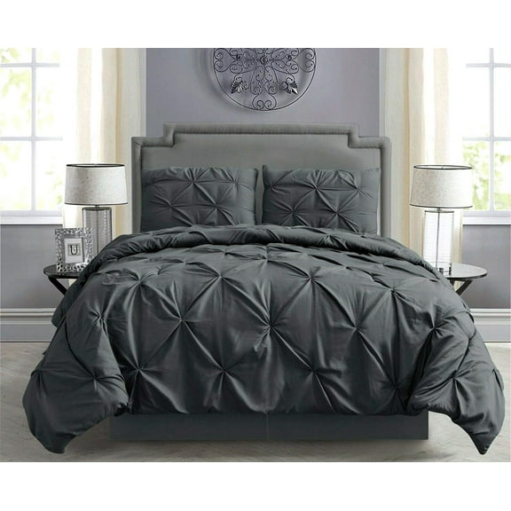 8PC Queen Gray Pintuck Comforter Set with Sheet Set - Complete Bedding Set