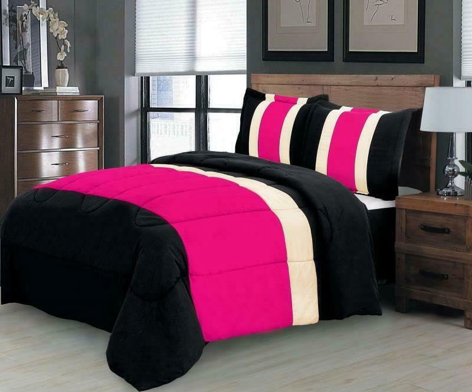 8PC Queen Pink Striped Comforter Set with Sheet Set - Complete Bedding Set