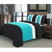 8PC Queen Teal Striped Comforter Set with Sheet Set - Complete Bedding Set