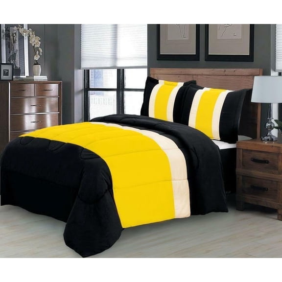 8PC Queen Yellow Striped Comforter Set with Sheet Set - Complete Bedding Set