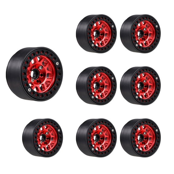 8PCS 1.9 Metal Beadlock Wheel Hub Rim for 1/10 RC Crawler Axial SCX10 90046 AXI03007 TRX4 RedCat D90,Red