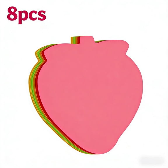 8PCS 100 Pack Strawberry-Shaped Sticky Notes, Cute Multicolor Self-Adhesive Memo Pads for Office & Gift Message Labels