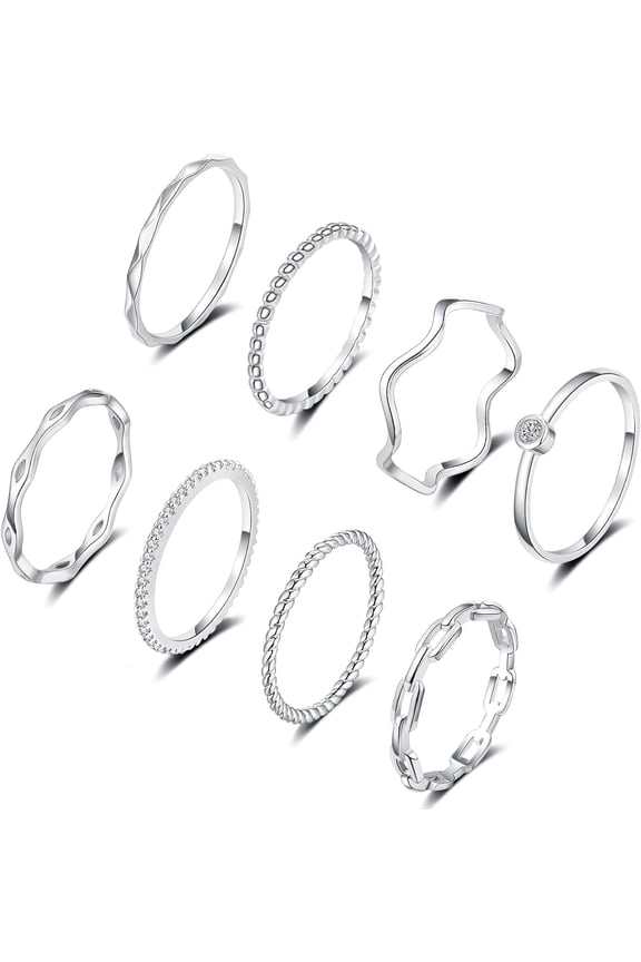 8PCS 14K Gold Plated Stacking Rings for Women Simple Dainty Silver Stackable Knuckle Thumb Rings Set Cubic Zirconia Thin Plain Band Wedding Promise Eternity Statement Rings Size 4-12