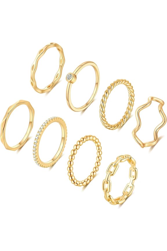 8PCS 14K Gold Plated Stacking Rings for Women Size 4 to Size 12 Gold Silver Stackable Knuckle Rings Set Simple Thumb Thin Wedding Pain Band Rings