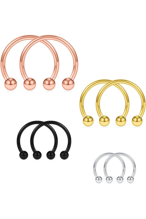 8PCS 16G Stainless Steel Nose Septum Horseshoe Earring Eyebrow Septum Lip Helix Tragus Piercing Ring 6-12mm