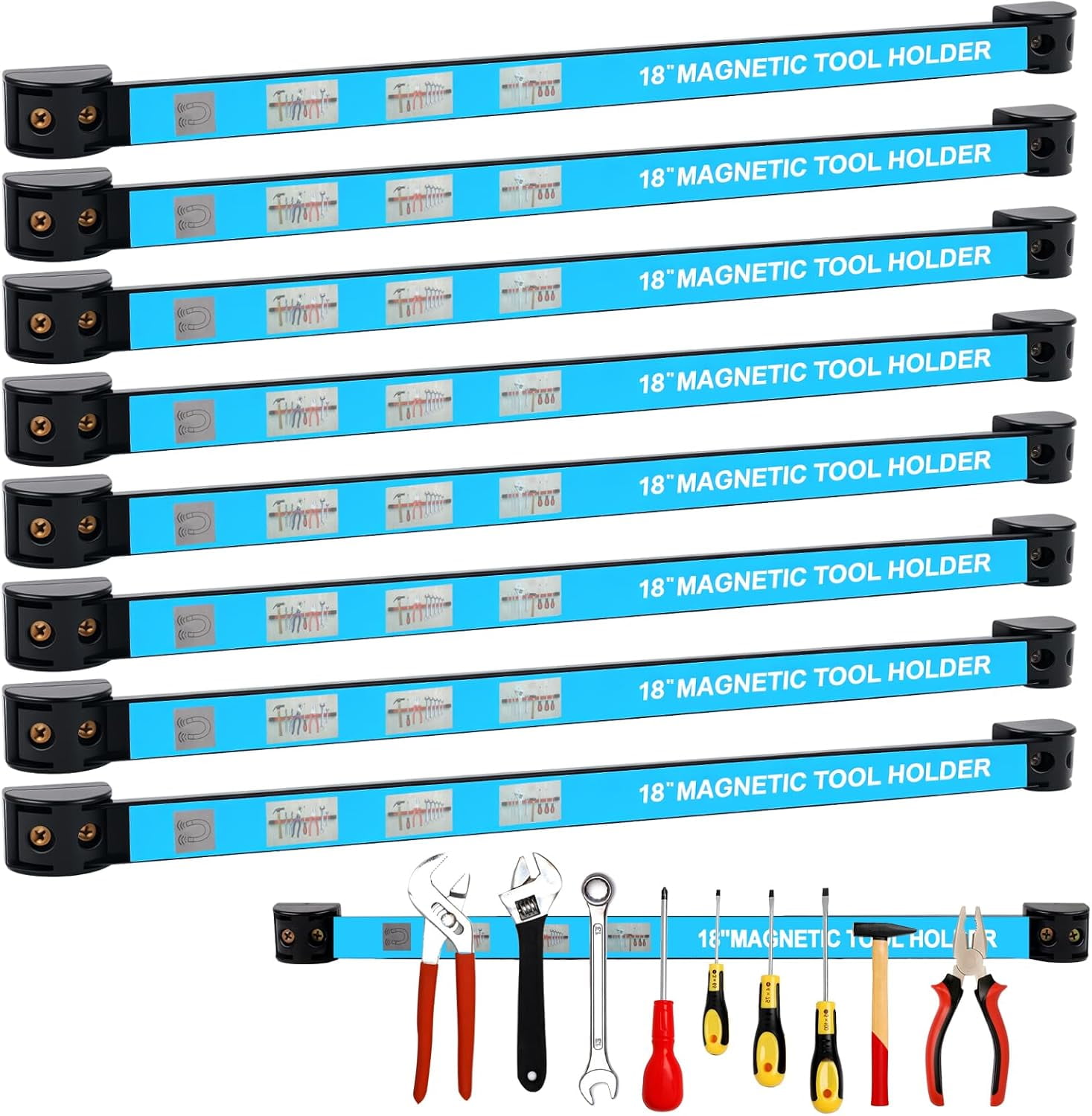 8PCS 18-inch Heavy Duty Magnetic Tool Holder Strips - Strong Magnet Bar for Garage, Workshop, Toolbox Organization & Storage