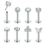BRIANA WILLIAMS 8PCS 18G Push in Theadless Nose Rings Studs Hypoallergenic Flat Back Nose Piercing