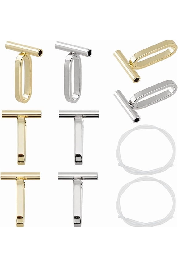 8PCS 2 Colors Alloy Pin to Pendant Converter Brooch Charms Converters Convert Pin to Necklace Platinum & Light Gold Brooch Converters with Siliconetube Hose DIY Hole: 1.4mm Making DIY