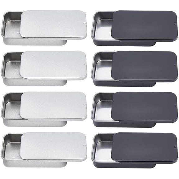 8PCS 2 Colors Tinplate Slide Cover Box Candy Box Rectangle Black & White 9.3x6.1x2cm 4pcs/color 2 colors 8pcs/box