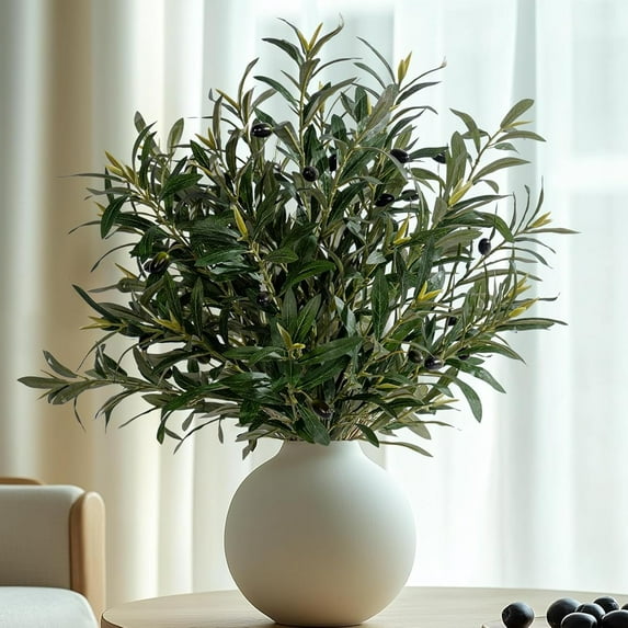 8PCS 24” Artificial Olive Branches, Realistic Fake Olive Tree Branches with 712 Silk Leaves & 4 Olives, Bendable Stems for Vase Fillers, Wedding Centerpieces, Farmhouse Home Decor - No Vase