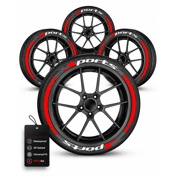 8PCS 2D Car Tire Waterproof Universal Stickers Wheel Decals Motorcycle Auto Exterior Accessories, Raised Sport Lettering Set for SUV Sedan Truck Rim Decor Aufkleber