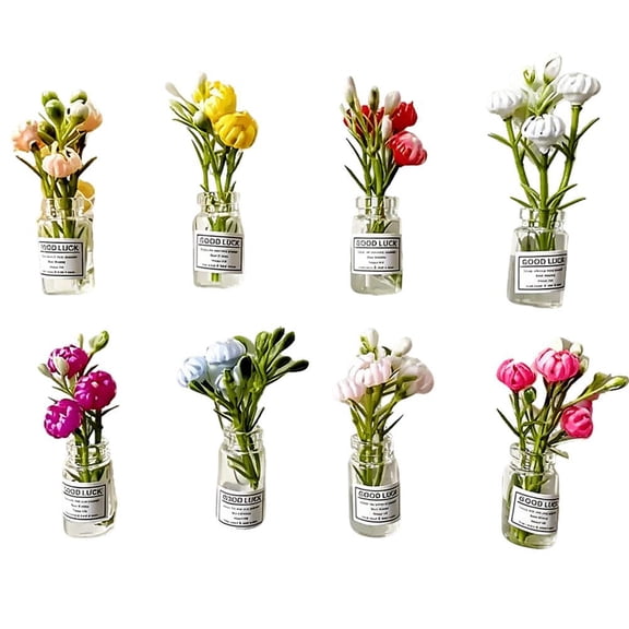 8PCS 2inch Glass Vase Refrigerator Magnets with Fake Flowers, Cute Tiny 3D Flower Fridge Magnets for Kitchen, Office, Home Decoration