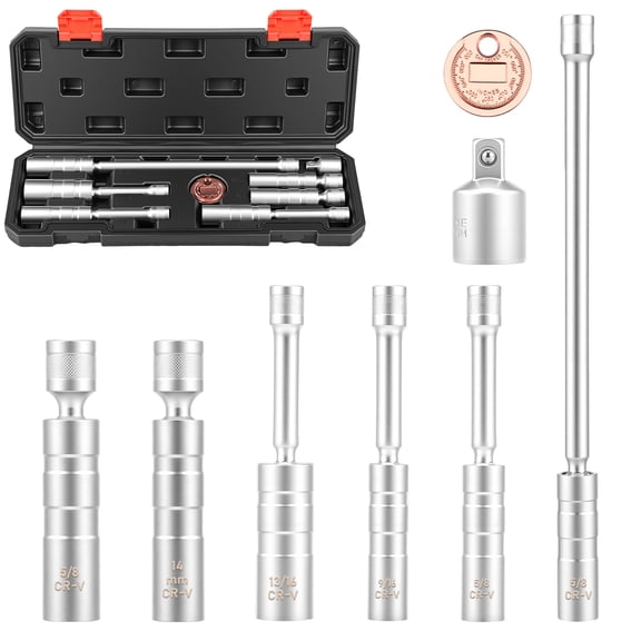 8PCS 3/8" Drive Spark Plug Socket Set with Storage Case Magnetic Socket Set 9/16" 5/8" 13/16" 14mm Adapter and Gap Gauge for Mechanic and DIY
