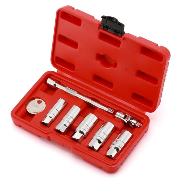 8PCS 3/8-Inch Drive Spark Plug Socket Set, 6-Point, Include Extension Bar, Unviersal Joint & Spark Plug Gapper, 8 Piece Set, CR-V Steel