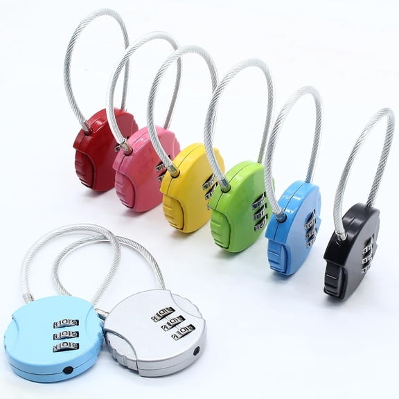 8PCS 3 Digit Combination Locks, Small Cable Locks Waterproof Padlock with Wire Rope, Outdoor Number Combo Locks for Lockers Bag Luggage Gate Lock