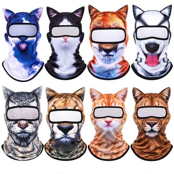 8PCS 3D Animal Face Ski Masks with Ears Cat Balaclava Printed Full Face Cover Funny Winter Outdoor Cycling Sports Rave Festival Party Costume Headgear