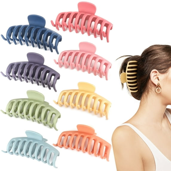 8PCS 4.3 Inch Large Hair Claw Clips for Thin Thick Curly Hair Big Matte Hairclips Banana Strong Hold Jaw Clip Fashion Hair Accessories for Women and Girls