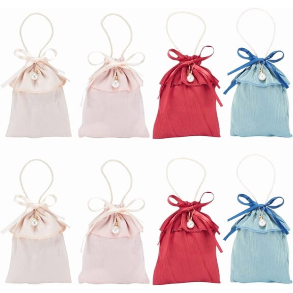 8PCS 4 Colors Satin Drawstring Gift Bags Drawstring Pouches Large Party Bags for Jewelry Wrapping Wedding Birthday Decorations Baby Shower 6.3x4.7 Inch Mixed Color
