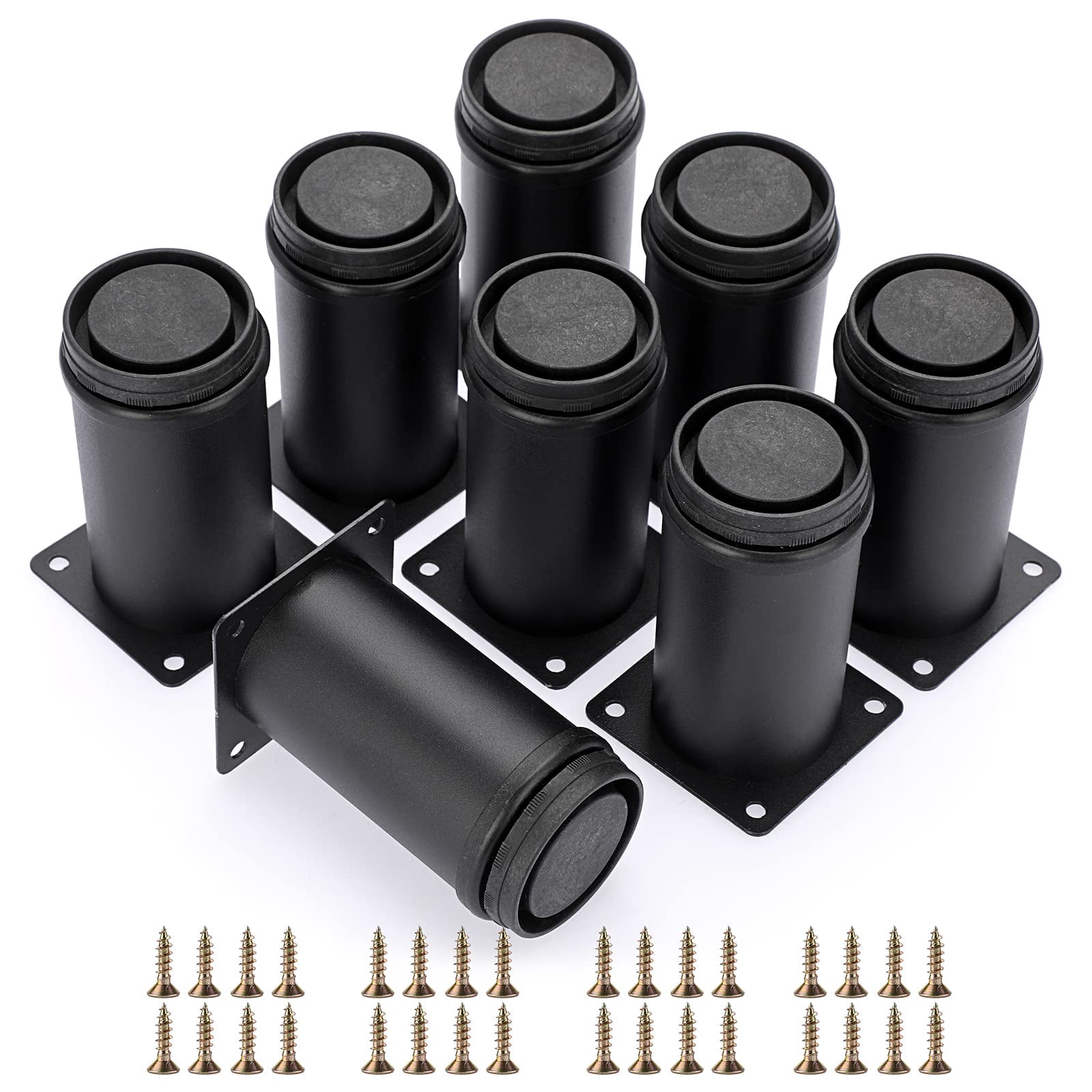 8PCS 4 Inch Black Round Metal Furniture Legs Adjustable Heavy Duty Sofa ...