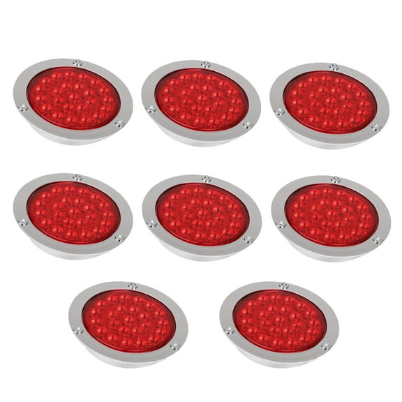 8PCS 4" Red Round 24LED Truck Trailer Tail Stop Turn Brake Lights Chrome Grommet