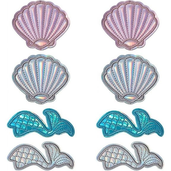8PCS 4 Style Seashell Cartoon Patch Cloth Sewing Patches Machine Embroidery Beach Seashell Tail Applique Patch for DIY Craft Projects 2.3x2.6 inch 1.3x3 inch