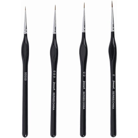 8PCS 4 Styles 7.5 Inch Miniature Paint Brush Set Fine Point Tip Black Wooden Tiny Detail Brush for DIY
