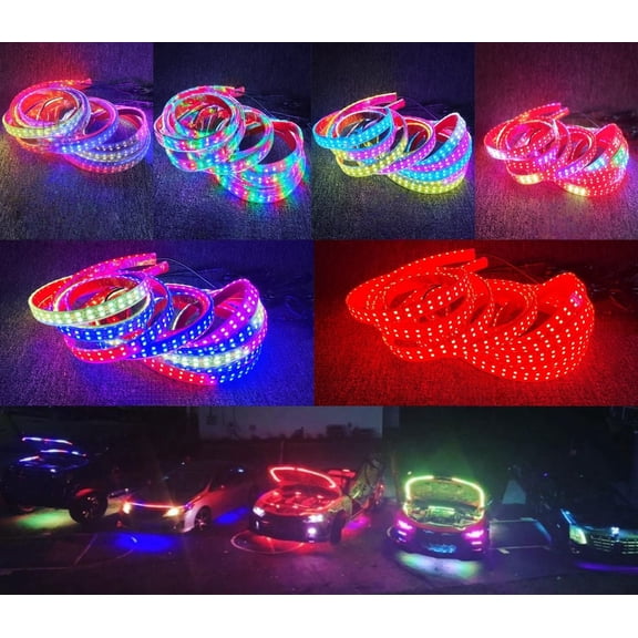 Tzvmnylighting Factory - 8PCS 4FT 1.2Meters 48" Double Row CHASING Flow Series LED Strips for Polaris Slingshot Underglow Lights Bluetooth APP +Remote Control Waterproof