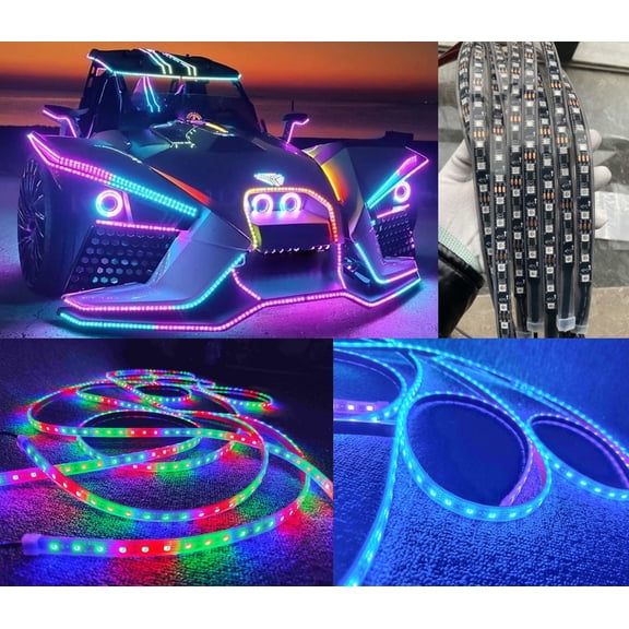 8PCS 4FT 1.2Meters 48" Single Row IP68 RGB Chasing Light Strips for Vehicle Polaris Slingshot Ryker Spyder Car Truck Hood Grille Wheel Lights Bluetooth Remot
