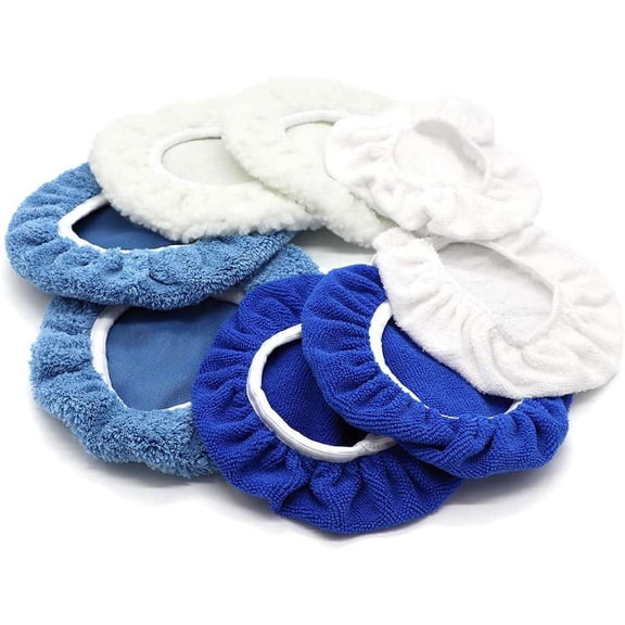 8PCS 5-6 Inch Microfiber Plush Buffing Pad Cover Car Bonnet Polisher Waxing Pad Covers, 2 Pcs for Each