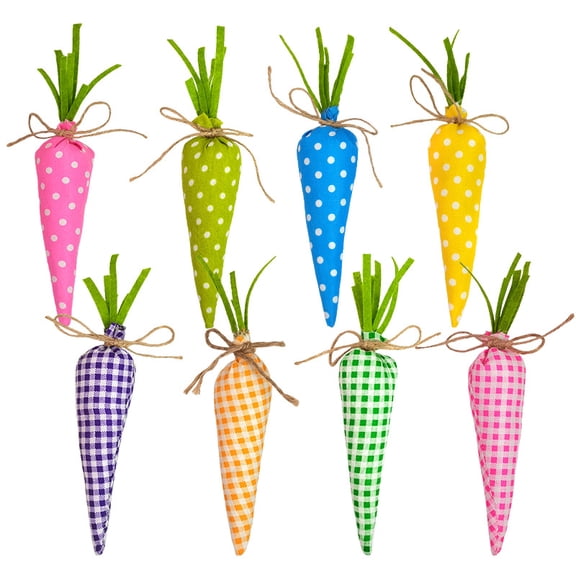 8PCS 5.9in Easter Fabric Carrots Decorations for Vase Filler Easter Basket Artificial Rustic Stuffed Easter Carrot Table Ornaments Spring Vegetables Tiered Tray Decor Bowl Fillers Party Supplies