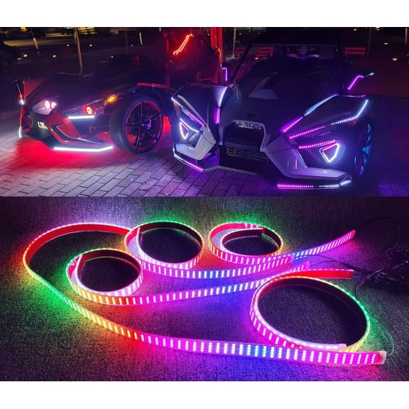 Tzvmnylighting - 8PCS 5FT 60" Brightest Dream Color CHASING Quad Row 4Rolls LED Strips for Golf Cart Slingshot Underbody Lights Waterproof Bluetoth APP +Remote Control
